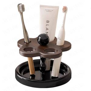 lot 3246 image: Wooden Toothbrush Holders for Bathroom 5-Slot Natural Wood Countertop Organizer with Cute Flower Pattern Design,Family Size for Electric Toothbrushes, Toothpaste, Razors &amp Small Comb