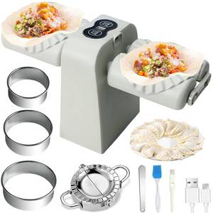 lot 3253 image: Electric Dumpling Maker Machine, Double Head Automatic Electric Dumpling Machine Maker Mould 2 Modes Household Quick Rechargeable Dumpling Maker with Empanada Maker,Dough Cutters,Spoon,Brush