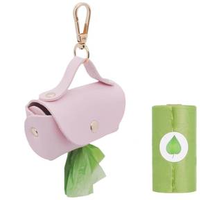 lot 3259 image: ENWIQUE Leather Poop Bag Holder Dispenser for Leash, Portable and Reusable Dog Poop Dispenser, Dog Bag Holder for Walking, Outdoor, Travelling (Pink)