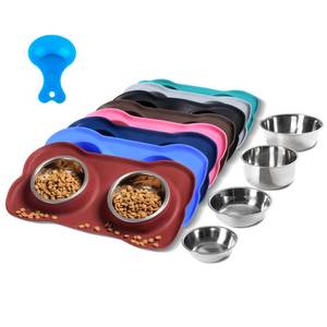 lot 3268 image: Hubulk Pet Dog Bowls 1 Stainless Steel Dog Bowl with No Spill Non-Skid Silicone Mat  Pet Food Scoop Water and Food Feeder Bowls for Feeding Small Medium Large Dogs Cats Puppies (Burgundy, Small) MISSING BOWL