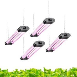 lot 3279 image: Hlite 16inch 4 Pack LED Grow Lights - Linkable Grow Lights for Indoor Plants, Full Spectrum Plant Lights Plug and Hanging Design with OnOff Switch Hanging Grow Light from seedling to Flowering, Black