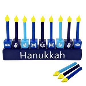 lot 3285 image: LipLopBest Wooden Menorah Hanukkah Candles - Colorful Chanukah Menorah for Kids Hanukkah Gifts with Removable Wooden Candles - Menorahs Decorations Jewish Holiday Party Favors (Blue)