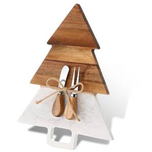 lot 3294 image: Acellegic Christmas Tree Shaped Marble Charcuterie Cutting Serving Board with Cheese Utensils Cutting Board with Marble and Natural Wood for Kitchen Wedding Anniversary Bridal Shower Housewarming Gift