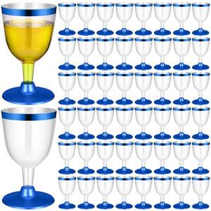 lot 3297 image: Jingmore Bulk Pcs Blue Rimmed Cups Plastic Wine Glasses Disposable Champagne Flutes 6 oz Wine Cups Clear Toasting Glasses Mini Stemware for Wedding Bridal Shower Bachelorette Party