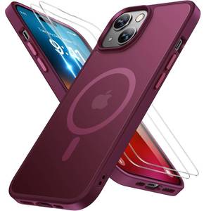 lot 3303 image: Miracase Magnetic for iPhone 15 Case (Compatible with MagSafe) with 2X Screen Protectors Military-Grade Protection, Anti-Fingerprint Translucent Matte Phone Cover for iPhone 15 6.1 inch, Wine Red