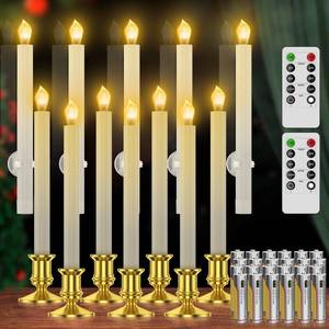 lot 3305 image: RONXS Window Candles, Flameless Taper Candles with Timer, Christmas Home Wedding Decor Battery Operated Flickering LED Candles with Remote Controls, Glod Candle Holders (A-Multipcs Gold)