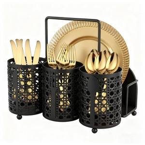 lot 3306 image: NelyBet Utensil Caddy Silverware Holder Fork Spoon Napkin Paper Plate Organizer Metal Utensil Holder Cutlery Flatware Organizers for Party Kitchen Countertop Camping Picnic - Black Mesh