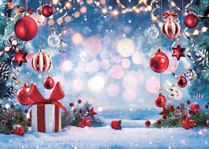 lot 3309 image: LYCGS 7X5ft Christmas Backdrop Winter Dream Wonderland Photo Background Xmas Tree Snowflake Gift Red Star Ball Backdrops for Photography Xmas Party Backdrop X-169