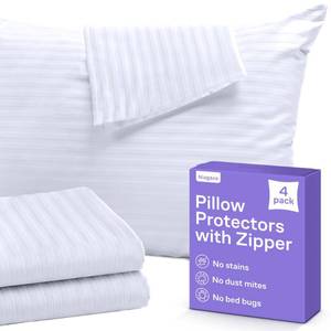 lot 3323 image: Set of 4 Pillow Protectors with Zipper Standard Size - 100% Resistant to Stains, Dust & Dirt - Washable Covers for Increased Pillow Lifespan