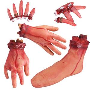 lot 3327 image: Scary Halloween Bloody Props Dead Body Parts Fake Arm Severed Hands Broken for Haunted House Halloween Vampire Zombie Party Decorations Supplies (Broken hands  feet  fingers)