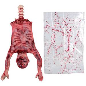 lot 3328 image: SUNREEK Halloween Bloody Half Body, 29 inch Latex Skinned Half Body with Hanging Bag for Haunted House Halloween Party Indoor Outdoor Decoration