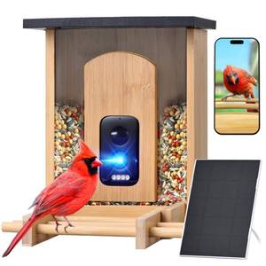 lot 3333 image: Camera Bird Feeder,Smart Bird Feeder with Camera,High-End Bamboo Birds Watching Cam,2K HD Came Solar Powered,AI Identify 16000,Auto Capture Birds & Notify in Time, Ideal Gift for Backyard Birder