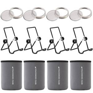 lot 3336 image: VOLCANOES CLUB Seed Sprouting Jar Germination Kit Accessories - Blackout SleevesJar StandsSprout Lids for Wide Mouth Mason Jar - for Growing Alfalfa, Broccoli, Bean Sprouts, Microgreens (4 Pack)