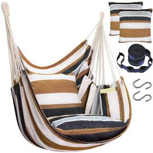 lot 3341 image: Halalona Hammock Chair Hanging Hammock Chair Rope Swing -Sturdy & Durable Soft Cotton Hand Woven Hammock Swing for Bedroom, Porch, Patio-IndoorOutdoor