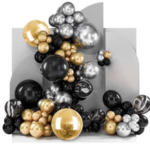 lot 3346 image: PartyWoo 140 pcs Black and Gold Balloon Arch Kit, Black and Gold Balloons Garland with 4D Marble Balloons, Chrome Metallic Silver Balloons, Star Garland for Birthday Decorations, Retirement Party