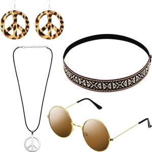 lot 3358 image: Hicarer Hippie Costume Set Include Sunglasses, Headband, Peace Sign Necklace and Earring (Bohemian Brown Style)