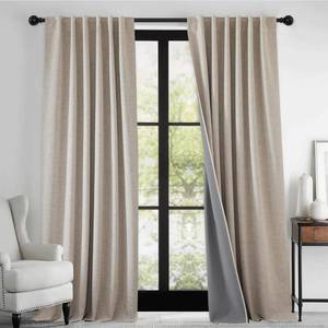 lot 3366 image: RYB HOME Linen Textured 100% Blackout Curtains for Bedroom, Insulating Energy Saving Window Curtains for Living Room Dining Patio Sliding Glass Door, Wide 52 x Long 90 inch, Beige, 2 Panels