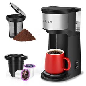 lot 3369 image: Ranbomer K Cup Coffee Maker, Single Serve coffee machine or Ground Coffee Machine 2 in 1, 6 to 14 Oz Brew Sizes, Mini One Cup Coffee Maker with Self cleaning Function, Fits Travel Mug (Black)