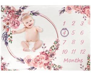 lot 3375 image: DCOOLGO Bohemian Rose Baby Milestone Blanket for Girls - Swaddle Blanket, Gender Reveal Gift, Photo Props - 40x50