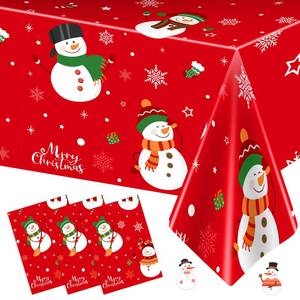 lot 3376 image: 3 Pcs Christmas Tablecloth - Snowman Christmas Table cover, Disposable Plastic Rectangle Xmas Snowman Snowflakes Party Table cloths for Christma Tables Decorations and Party Supplies, 54 x 108 Inch