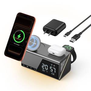 lot 3380 image: TobenONE 6-in-1 Alarm Clock Wireless Charging Station for Apple Devices, Night Light, Nightstand, MagSafe Magnetic Phone Charger, Fast Charging for iPhone 17 16 15 14 13 Pro Max, Apple Watch, AirPods
