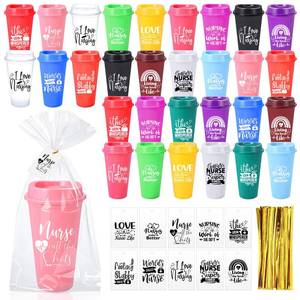 lot 3382 image: Jinei 30 Pack Nurse Appreciation Gifts 16 oz Plastic Tumblers Bulk Thank You Coffee Cups Reusable Water Bottle with Cards and Bags for Nurse Women Holiday Gifts(Lovely,Vibrant)