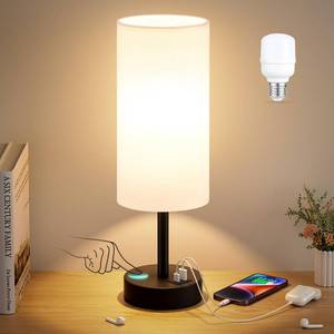 lot 3384 image: Dicoool White Touch Table Lamp with USB - 3 Way Dimmable Bedside Lamp for Nightstand, Bedroom Lamp with Black Charging Station for Desk, Office, Kids Room, Dorm, Small