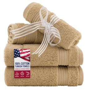 lot 3386 image: American Veteran Towel, 100% Cotton Turkish Washcloths for Bathroom Essentials 4 Pack, Soft Absorbent Wash Cloths Quick Drying Small Towels Washrags, Beige