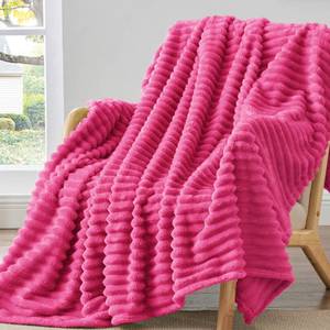 lot 3387 image: BEDELITE Fleece Throw Blanket for Couch - 300GSM Soft & Warm Fluffy Pink Blanket, Decorative and Giftable Striped Blankets for Women, Men, 50x60
