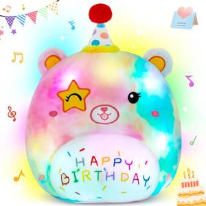 lot 3391 image: Athoinsu 14 Happy Birthday Light up Musical Bear Plush Pillow Cute Rainbow Stuffed Animal Soft Kawaii Birthday Plushie Star Wink Funny Pillows Home Room Decoration Gifts for Toddlers Kids Girls