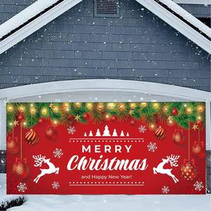 lot 3399 image: 7 x 16 FT Merry Christmas Garage Door Cover, Xmas Garage Door Banner,Garage Door Decorations Hanging Backdrop Garage Door Mural for Indoor and Outdoor Party