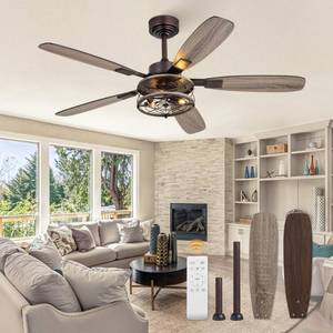 lot 3402 image: 52 Inch Farmhouse Ceiling Fan with Light and Remote, Oil Bronze Industrial Flush Mount Ceiling Fans with 6 Speed Reversible Motor and Dual Finish 5 Blades, Rustic Ceiling Fan for Living Room, Bedroom