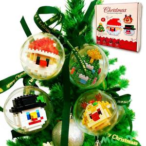 lot 3405 image: Lummitwit 4pcs Christmas Tree Decoration Building Block Set, Christmas Ball Toys, Santa Claus Ornaments Mini Building Block Set with Santa Claus, Reindeer, Christmas Tree, and Snowman, Stocking Gift