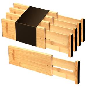 lot 3416 image: Utoplike Bamboo Dresser Drawer Dividers, 4 High Adjustable Drawer Organizers for Clothing, Spring Loaded, Works in Kitchen, Bathroom, Bedroom, Drawer, Desk, 4 pcs