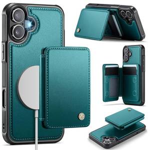 lot 3419 image: Usroom Compatible with Magsafe for iPhone 16 Plus Wallet Case Magnetic Card Holder, RFID Blocking 2 in 1 Detachable Kickstand Shockproof Case for Women Men, Bluish Green