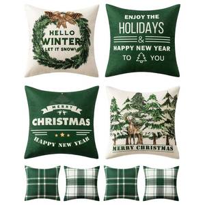 lot 3421 image: MIULEE Christmas Pillow Covers Set of 4 Plaid Throw Pillow Covers Dark Green Tree Reindeer Wreath Winter Holiday Cushion Case Farmhouse Modern for Sofa Couch Home Decor,18x18 Inch