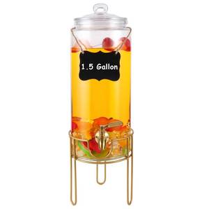 lot 3432 image: 1.5 Gallon Drink dispenser, Glass Beverage Dispenser With Stand, Drink Dispensers for Parties With Stainless Steel Spigot  Marker & Chalkboard 100% Leakproof. Perfect For Parties And Daily Use