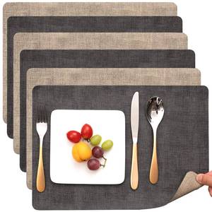 lot 3451 image: Myir JUN Placemats Dual Sided, Faux Leather Place Mats Set of 6 Indoor Placemat for Dining Table Outdoor Place Mat Manteles Individuales Square Non-Slip Washable Table Mats (Gray Beige, Set of 6)