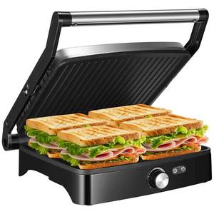lot 3463 image: OSTBA Panini Press Grill Indoor Sandwich Maker with Temperature Setting, 4 Slice Large Non-stick Versatile Grill, Opens 180 Degrees to Fit Any Type or Size of Food, Removable Drip Tray, 1200 W