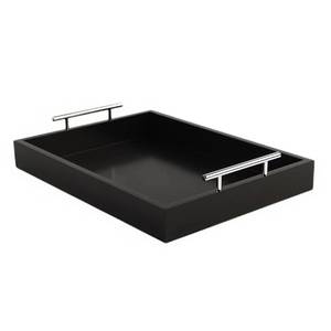 lot 3467 image: JJSQYLAN Wooden Serving Tray with Handles Rectangle Breakfast Tray for Coffee Table Decorative Ottoman Tray 16 x 12 for All Occasions (Black)