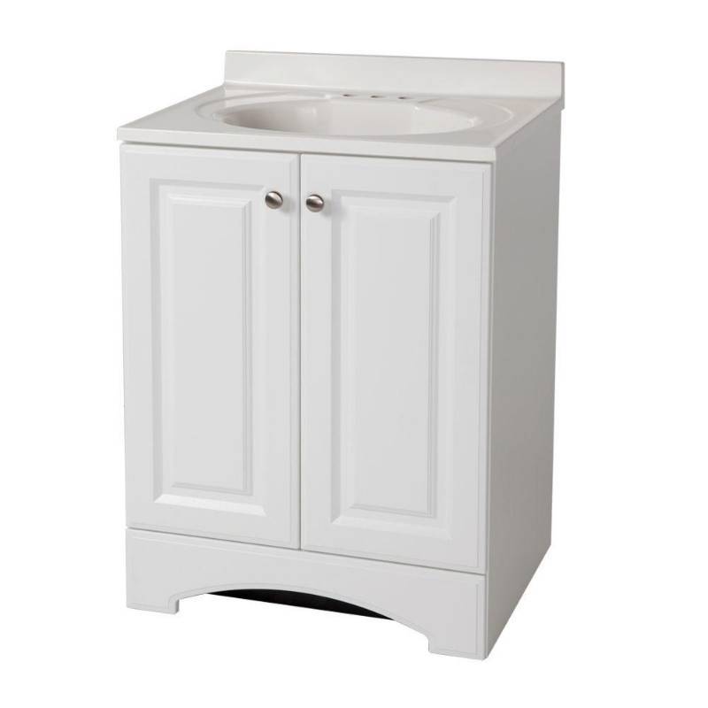 24 In W Vanity White With Ab Engineered Composite Top W Vanity In White With Ab Engineered Compos