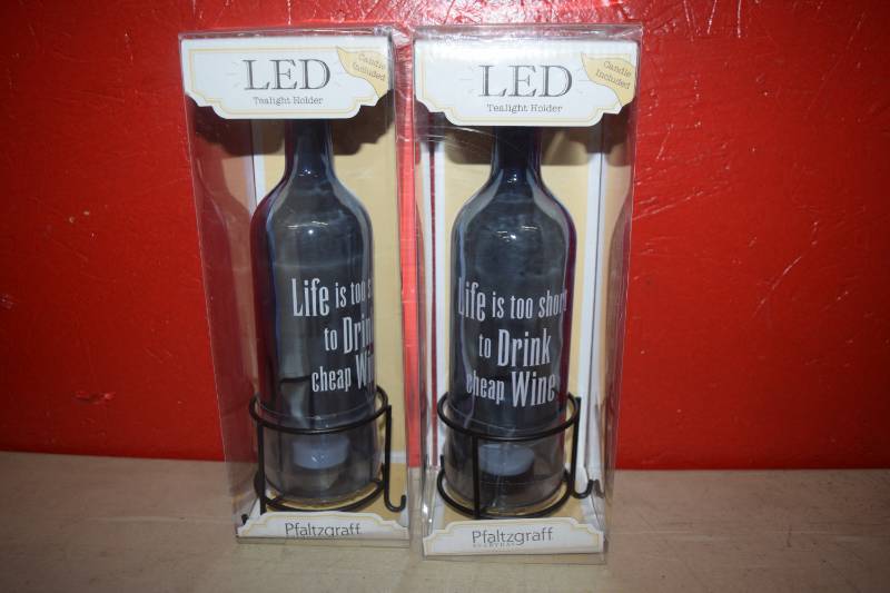 lot 352 image: 2 Pfaltzgraff LED Tealight Wine Bottle