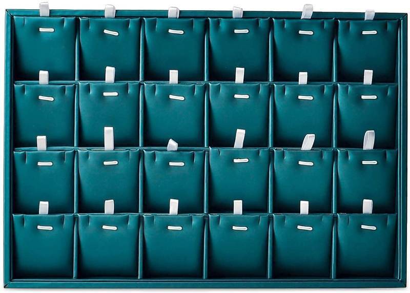 lot 42629 image: ATAAY Jewellery Box 24 Grid PU Leather Jewellery Display Organiser with Removable Dividers, Jewellery Box for Women (Dark Green, 24 Grids with Removable Cards) - Retail $164