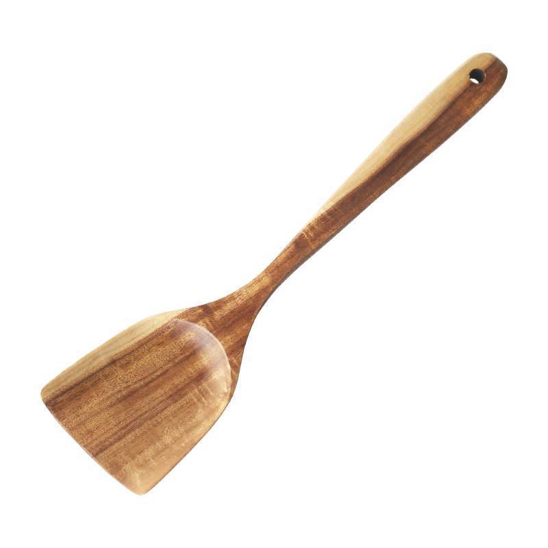 lot 43986 image: FJNATINH Large Wooden Wok Spatula, 13 Inch Natural Teak Long Handle Turner Coated Natural Resin, Handmade for Non-stick Cookware