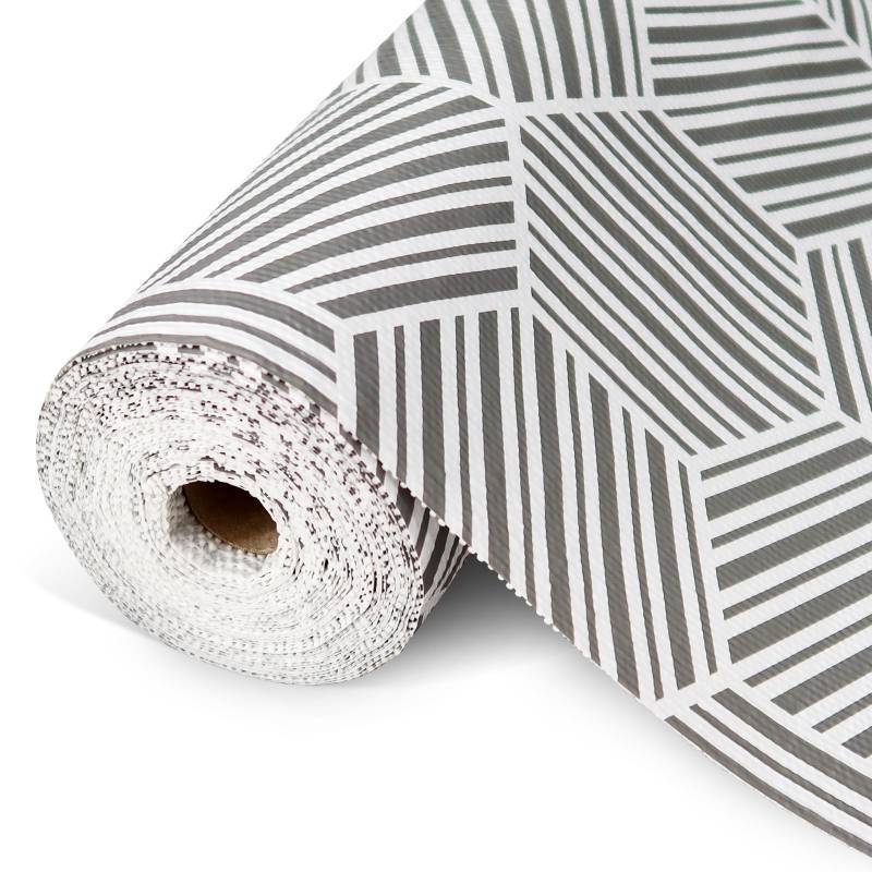 lot 54236 image: FACTORY SEALED - Shelf Liner Drawer Liner for Kitchen Cabinet Non-Adhesive Cabinet Liners Thickened Slip Resistant Waterproof Shelf Paper Protect Cupboard Dresser Shelves, Gray Hexagonal Geometric Stripe 11.8In x 10FT