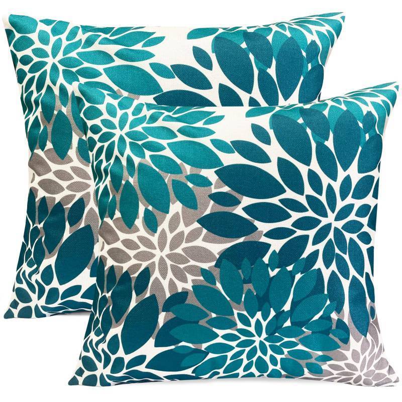 lot 54808 image: (UNUSED) RYSMIYOU Decorative Throw Pillow Covers Set of 2 Teal Blue pillow covers 20x20 inch Throw Pillow Cases Linen Square Pillow Case,Farmhouse Outdoor Floral Flower Pillow Covers for Couch Sofa Living Room