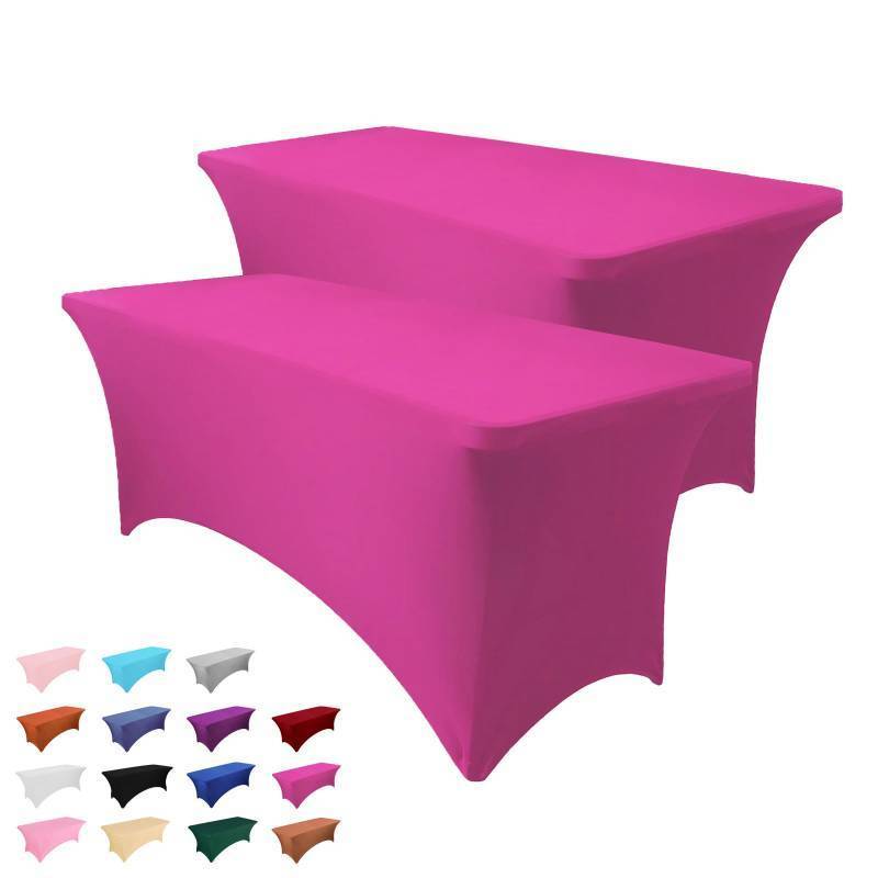 lot 54812 image: (UNUSED) Heochy 2 Pack 6FT Table Cloth for Rectangle Tables - Hot Pink Tablecloth Rectangular Fitted Stretch Spandex Table Covers 6 ft for Birthday, Cocktail, Wedding, Banquet Valentines Party