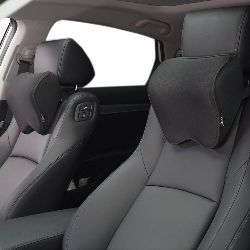 lot 54832 image: Crofy 2 Pack Car Neck Pillow, Softness Car Headrest Pillow for Driving with Adjustable Strap, 100% Memory Foam and Breathable Removable Cover, Comfortable Ergonomic Design (Black Side Rope)
