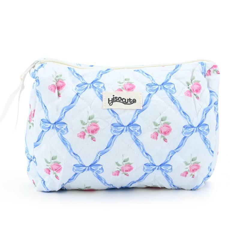 lot 54845 image: FACTORY SEALED - Quilted Makeup Bag Set for Women and Girls - Large Floral Cosmetic Bag, Cotton Travel Toiletry Organizer (Blue Butterfly-M)