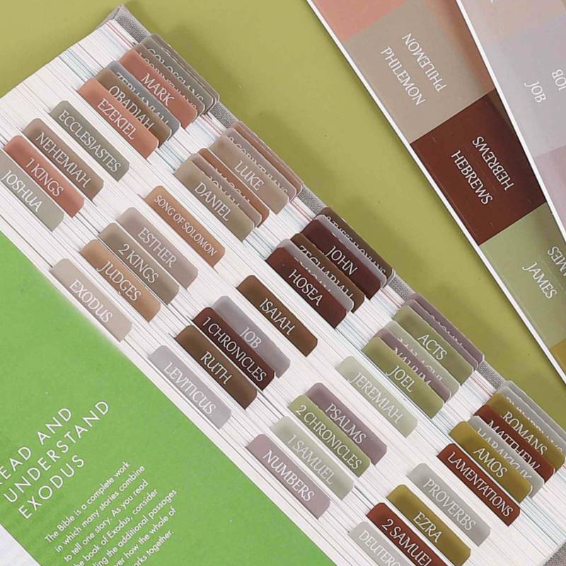 lot 54903 image: FACTORY SEALED - Laminated Bible Tabs, Reposition Large Print Stickers, Easy to Read and Apply Bible Tabs for Women and Man (Earth Tone)